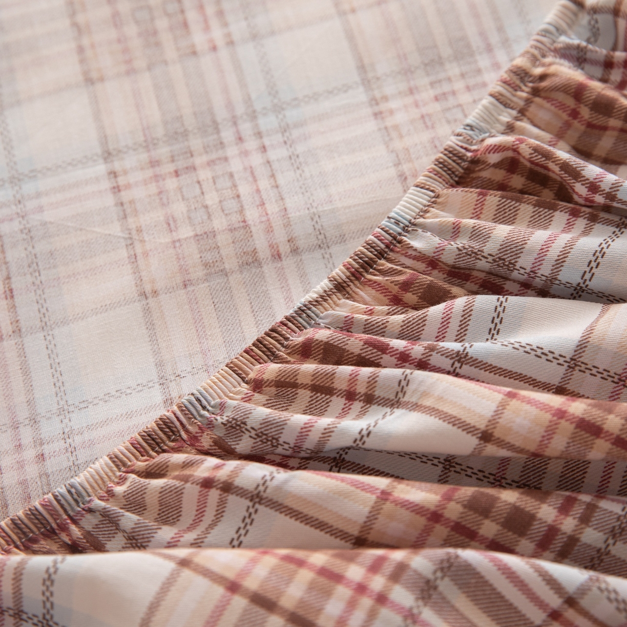 91家纺网 家纺一手货源 找家纺 女子家纺 2026新款40支13070全棉简约格子系列A版床笠 英伦-焦糖
