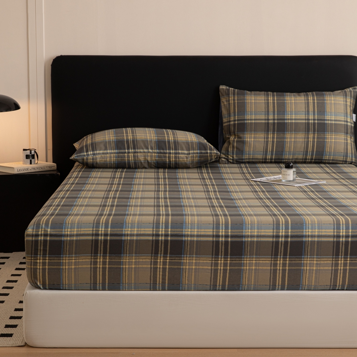 91家纺网 家纺一手货源 找家纺 女子家纺 2026新款40支13070全棉简约格子系列A版床笠 英伦-青澜