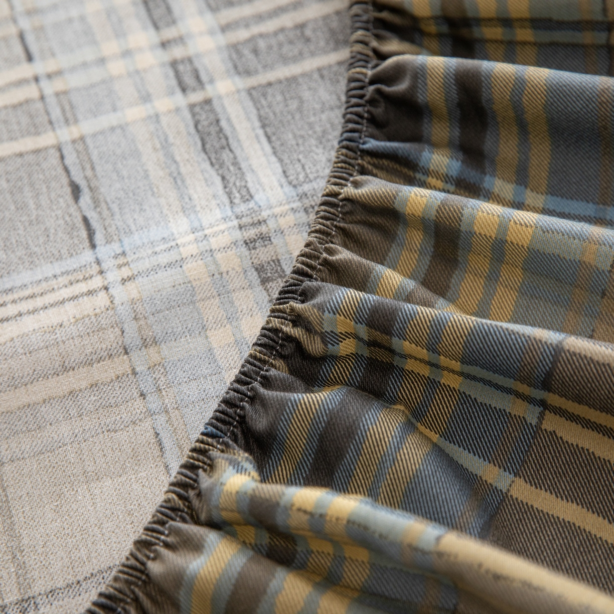 91家纺网 家纺一手货源 找家纺 女子家纺 2026新款40支13070全棉简约格子系列A版床笠 英伦-青澜