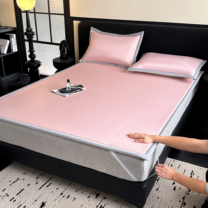 91家纺网 家纺一手货源 找家纺 （总）卡罗兰 2026新款床垫凉席席子双面可用碳光冰丝凉席床单单件三件套