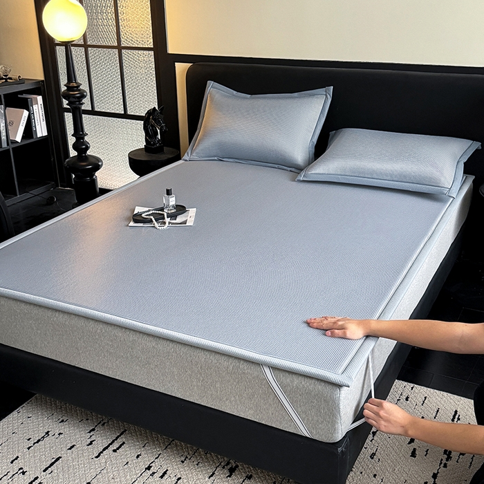 卡罗兰 2026新款床垫凉席席子双面可用碳光冰丝凉席床单单件三件套 碳光冰丝-浅灰