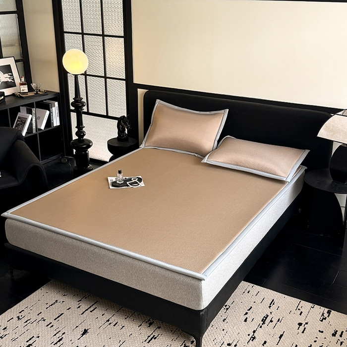 91家纺网 家纺一手货源 找家纺 卡罗兰 2026新款床垫凉席席子双面可用碳光冰丝凉席床单单件三件套 碳光冰丝-卡其