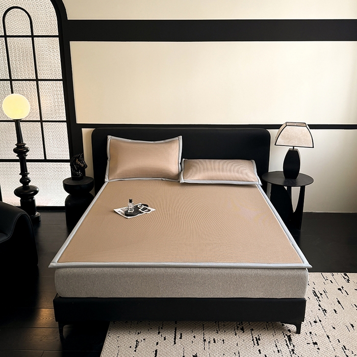 91家纺网 家纺一手货源 找家纺 卡罗兰 2026新款床垫凉席席子双面可用碳光冰丝凉席床单单件三件套 碳光冰丝-卡其