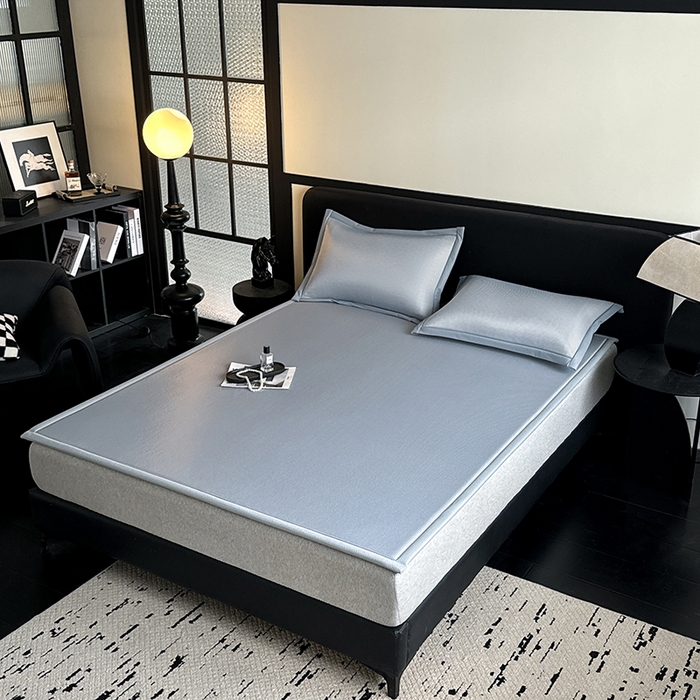 91家纺网 家纺一手货源 找家纺 卡罗兰 2026新款床垫凉席席子双面可用碳光冰丝凉席床单单件三件套 碳光冰丝-浅灰