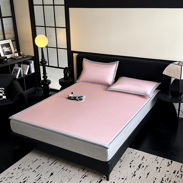 91家纺网 家纺一手货源 找家纺 卡罗兰 2026新款床垫凉席席子双面可用碳光冰丝凉席床单单件三件套 碳光冰丝-樱花粉