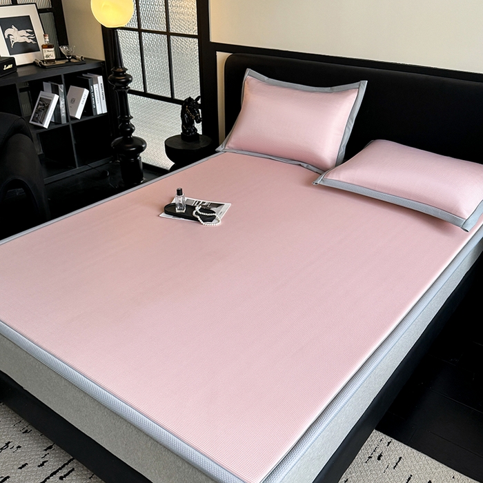 91家纺网 家纺一手货源 找家纺 卡罗兰 2026新款床垫凉席席子双面可用碳光冰丝凉席床单单件三件套 碳光冰丝-樱花粉