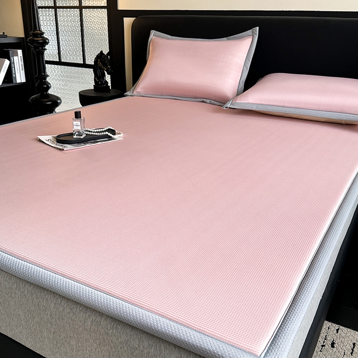 91家纺网 家纺一手货源 找家纺 卡罗兰 2026新款床垫凉席席子双面可用碳光冰丝凉席床单单件三件套 碳光冰丝-樱花粉