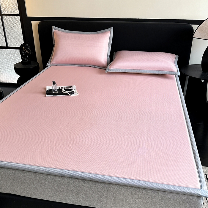 91家纺网 家纺一手货源 找家纺 卡罗兰 2026新款床垫凉席席子双面可用碳光冰丝凉席床单单件三件套 碳光冰丝-樱花粉