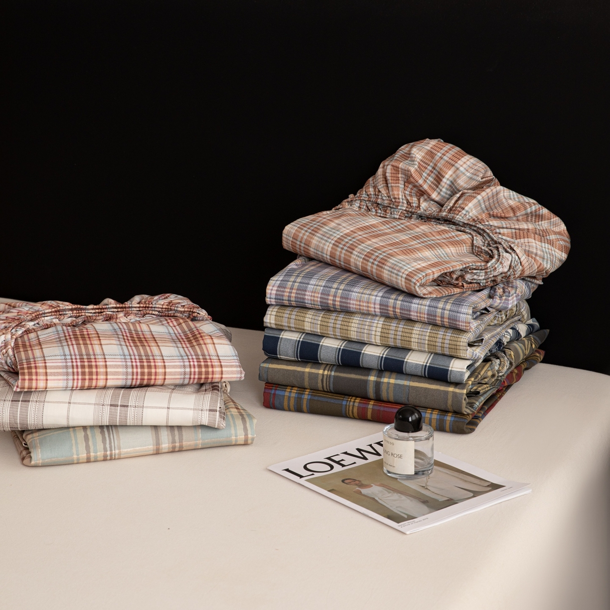 91家纺网 家纺一手货源 找家纺 女子家纺 2026新款40支13070全棉简约格子系列A版床笠 组合（仅参考）