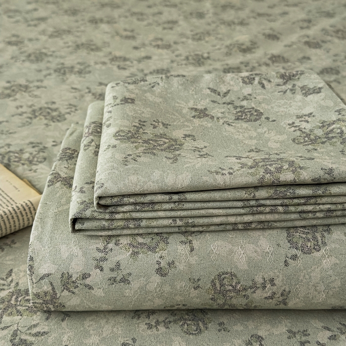 爱彼家纺 2026新款A类亚麻老粗布单床单床单三件套-亚麻老粗布 亚麻粗布-花绿玫