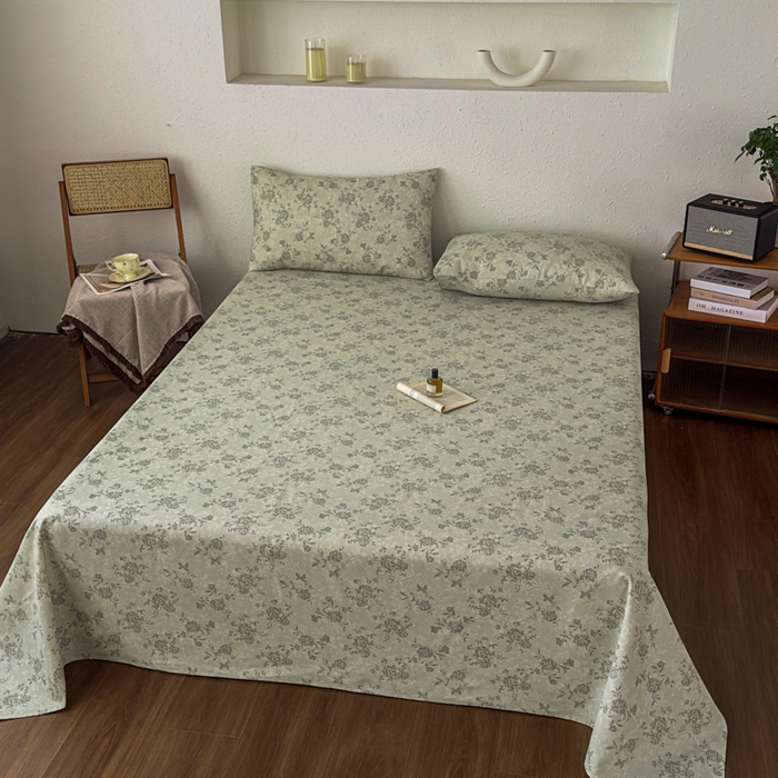 91家纺网 家纺一手货源 找家纺 爱彼家纺 2026新款A类亚麻老粗布单床单床单三件套-亚麻老粗布 亚麻粗布-花绿玫