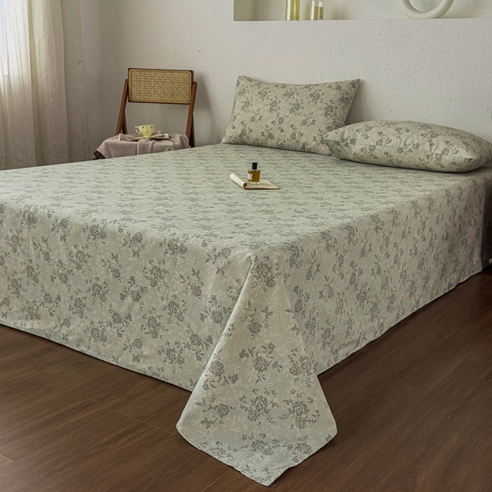 91家纺网 家纺一手货源 找家纺 爱彼家纺 2026新款A类亚麻老粗布单床单床单三件套-亚麻老粗布 亚麻粗布-花绿玫