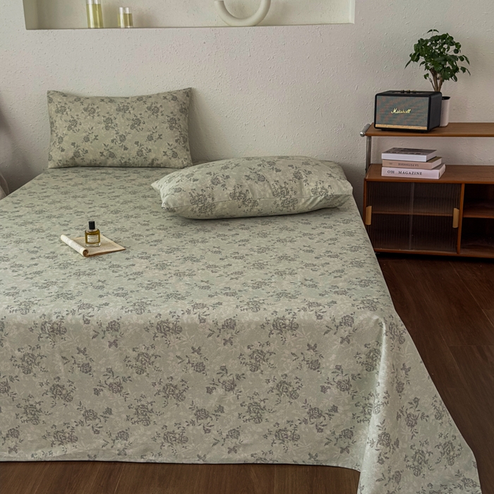 91家纺网 家纺一手货源 找家纺 爱彼家纺 2026新款A类亚麻老粗布单床单床单三件套-亚麻老粗布 亚麻粗布-花绿玫