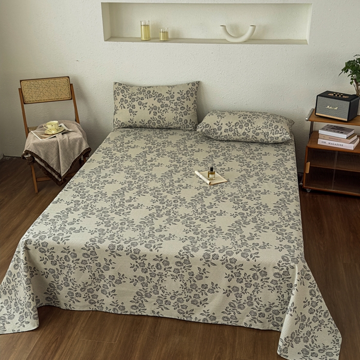 91家纺网 家纺一手货源 找家纺 爱彼家纺 2026新款A类亚麻老粗布单床单床单三件套-亚麻老粗布 亚麻粗布-青枝蔷薇