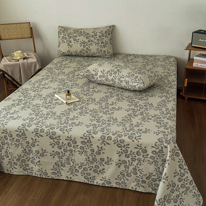 91家纺网 家纺一手货源 找家纺 爱彼家纺 2026新款A类亚麻老粗布单床单床单三件套-亚麻老粗布 亚麻粗布-青枝蔷薇