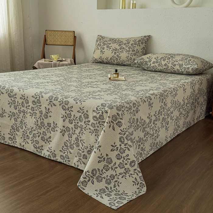 91家纺网 家纺一手货源 找家纺 爱彼家纺 2026新款A类亚麻老粗布单床单床单三件套-亚麻老粗布 亚麻粗布-青枝蔷薇