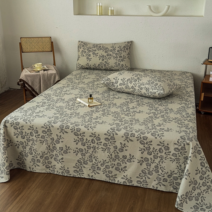 91家纺网 家纺一手货源 找家纺 爱彼家纺 2026新款A类亚麻老粗布单床单床单三件套-亚麻老粗布 亚麻粗布-青枝蔷薇