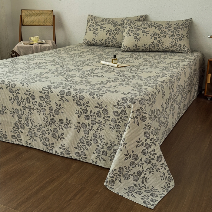 91家纺网 家纺一手货源 找家纺 爱彼家纺 2026新款A类亚麻老粗布单床单床单三件套-亚麻老粗布 亚麻粗布-青枝蔷薇