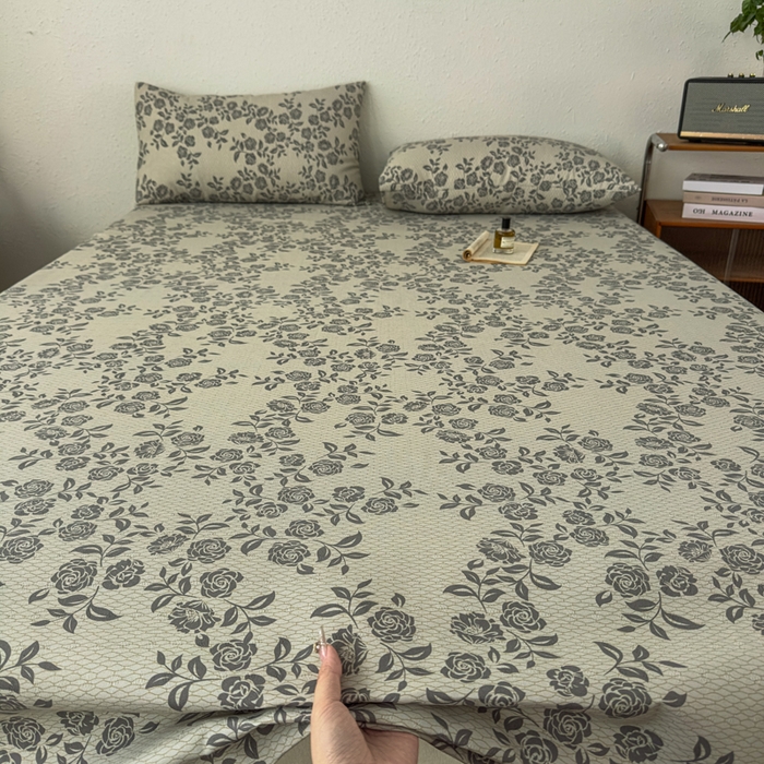 91家纺网 家纺一手货源 找家纺 爱彼家纺 2026新款A类亚麻老粗布单床单床单三件套-亚麻老粗布 亚麻粗布-青枝蔷薇