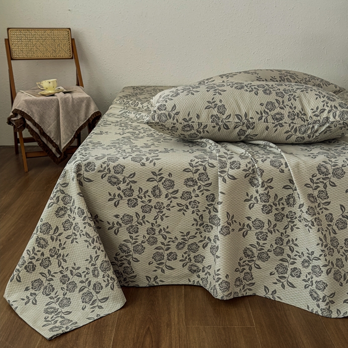 91家纺网 家纺一手货源 找家纺 爱彼家纺 2026新款A类亚麻老粗布单床单床单三件套-亚麻老粗布 亚麻粗布-青枝蔷薇