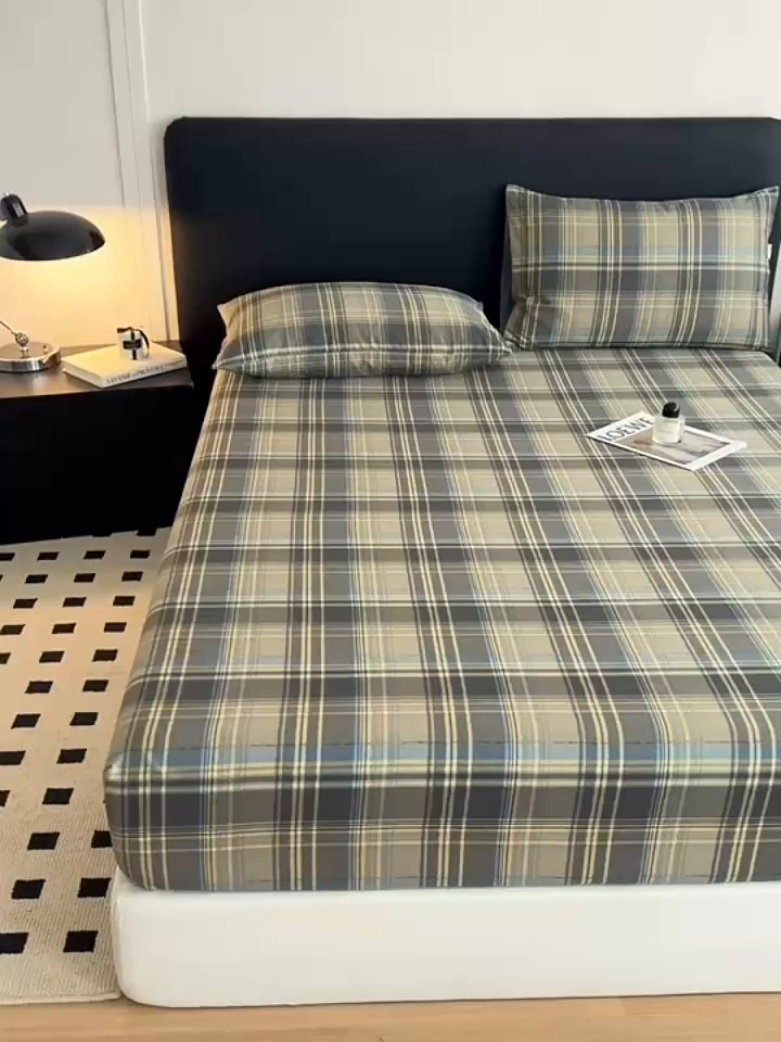 91家纺网 家纺一手货源 找家纺 女子家纺 2026新款40支13070全棉简约格子系列A版床笠 英伦-青澜