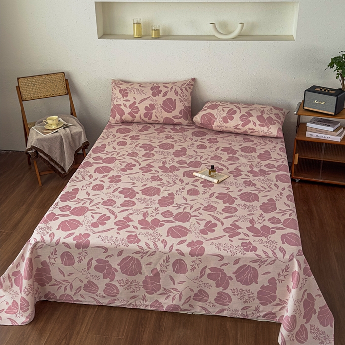 91家纺网 家纺一手货源 找家纺 爱彼家纺 2026新款A类亚麻老粗布单床单床单三件套-亚麻老粗布 亚麻粗布-雾紫花野