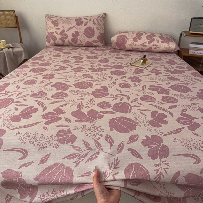 91家纺网 家纺一手货源 找家纺 爱彼家纺 2026新款A类亚麻老粗布单床单床单三件套-亚麻老粗布 亚麻粗布-雾紫花野