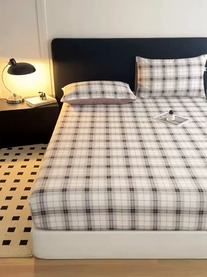 91家纺网 家纺一手货源 找家纺 女子家纺 2026新款40支13070全棉简约格子系列A版床笠 英伦-棕咖