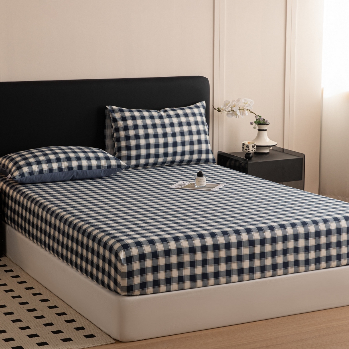 91家纺网 家纺一手货源 找家纺 （总）女子家纺 2026新款40支13070全棉简约格子系列A版床笠