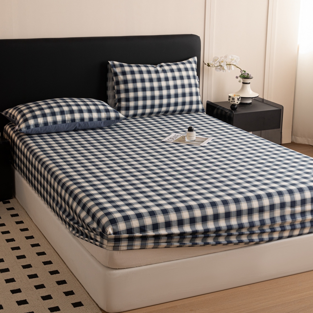 91家纺网 家纺一手货源 找家纺 （总）女子家纺 2026新款40支13070全棉简约格子系列A版床笠