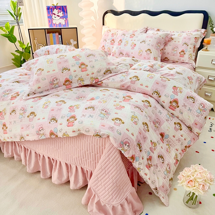 91家纺网 家纺一手货源 找家纺 （总）九诺家纺 2026新款丝柔棉皱皱纱花边床盖四件套