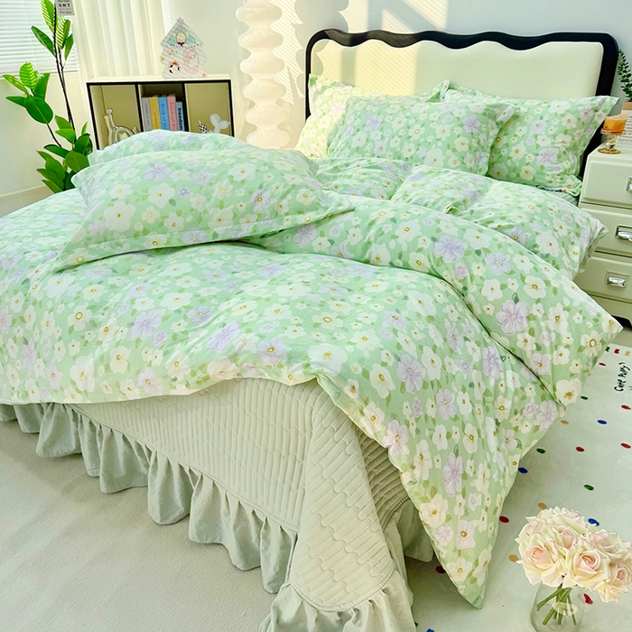 91家纺网 家纺一手货源 找家纺 （总）九诺家纺 2026新款丝柔棉皱皱纱花边床盖四件套