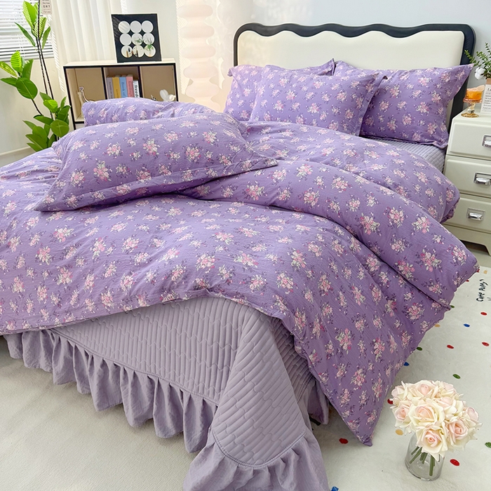 91家纺网 家纺一手货源 找家纺 （总）九诺家纺 2026新款丝柔棉皱皱纱花边床盖四件套