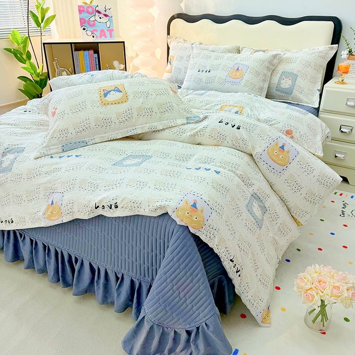 91家纺网 家纺一手货源 找家纺 （总）九诺家纺 2026新款丝柔棉皱皱纱花边床盖四件套