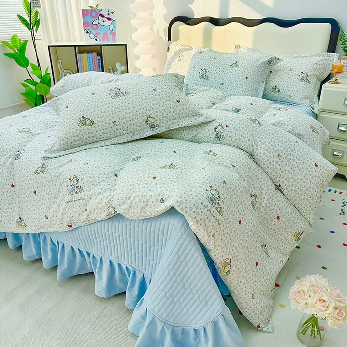 91家纺网 家纺一手货源 找家纺 （总）九诺家纺 2026新款丝柔棉皱皱纱花边床盖四件套