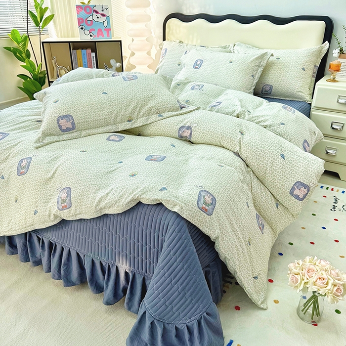 91家纺网 家纺一手货源 找家纺 （总）九诺家纺 2026新款丝柔棉皱皱纱花边床盖四件套