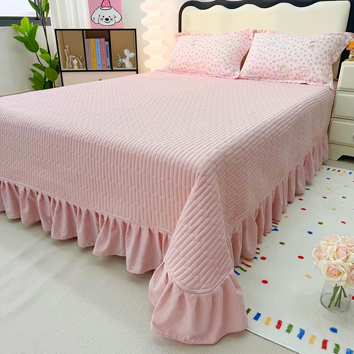 91家纺网 家纺一手货源 找家纺 九诺家纺 2026新款丝柔棉皱皱纱花边床盖四件套 米娅-星星兔