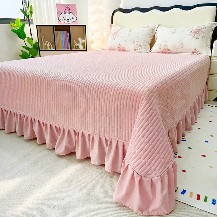 91家纺网 家纺一手货源 找家纺 九诺家纺 2026新款丝柔棉皱皱纱花边床盖四件套 米娅-花谷