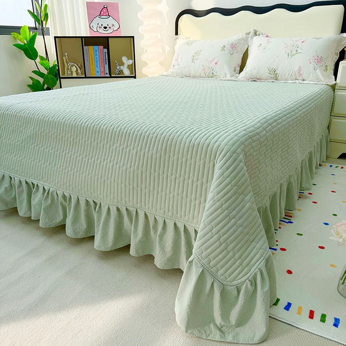 91家纺网 家纺一手货源 找家纺 九诺家纺 2026新款丝柔棉皱皱纱花边床盖四件套 米娅-春意安然