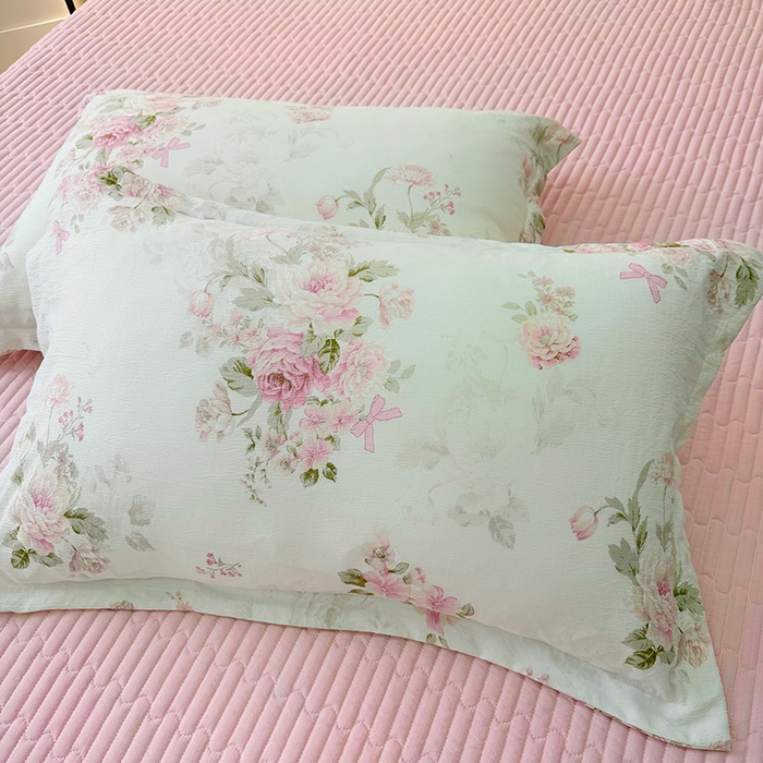 91家纺网 家纺一手货源 找家纺 九诺家纺 2026新款丝柔棉皱皱纱花边床盖四件套 米娅-花谷