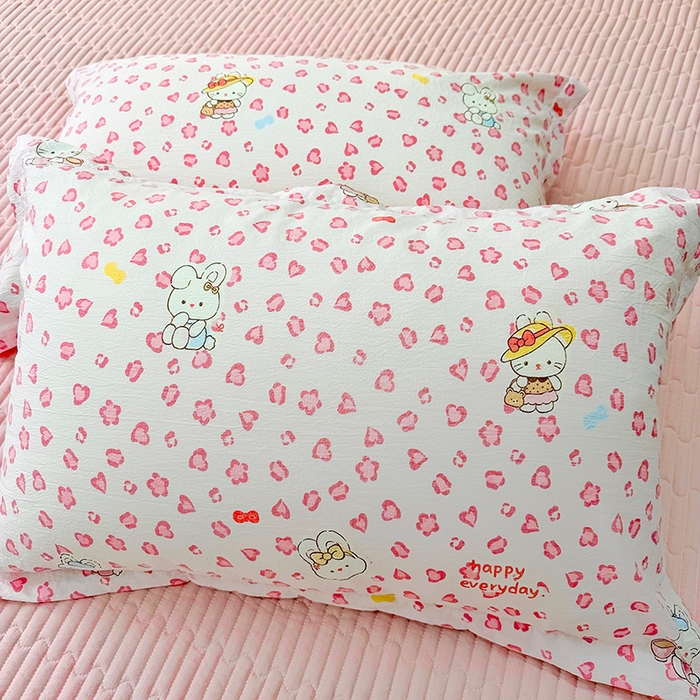 91家纺网 家纺一手货源 找家纺 九诺家纺 2026新款丝柔棉皱皱纱花边床盖四件套 米娅-星星兔