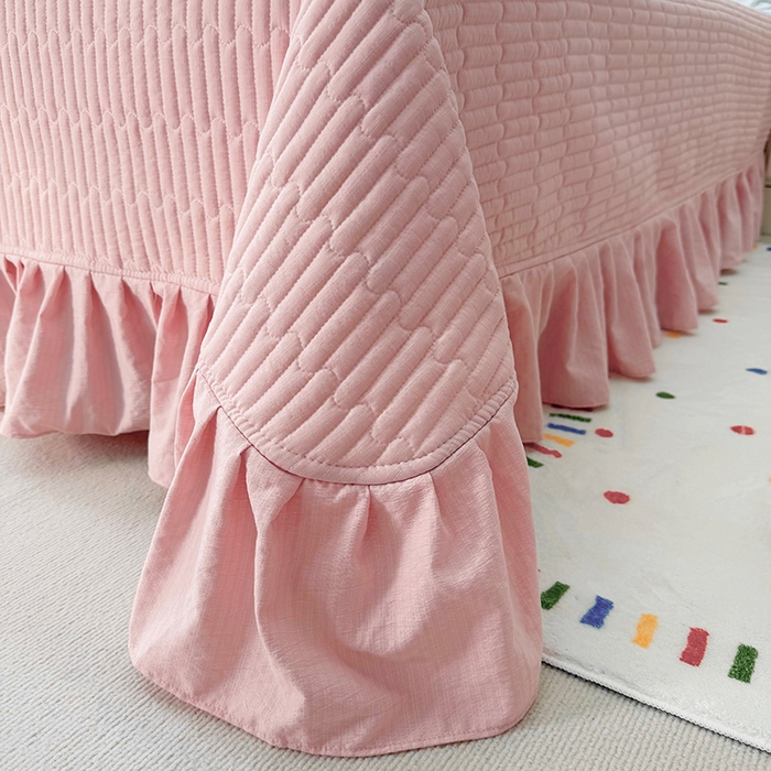 91家纺网 家纺一手货源 找家纺 九诺家纺 2026新款丝柔棉皱皱纱花边床盖四件套 米娅-花语时光