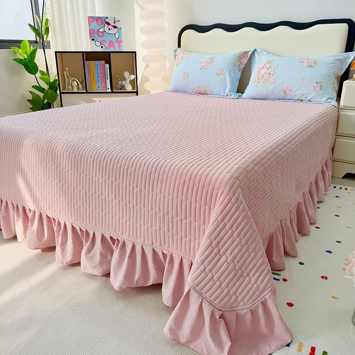 91家纺网 家纺一手货源 找家纺 九诺家纺 2026新款丝柔棉皱皱纱花边床盖四件套 米娅-花语时光