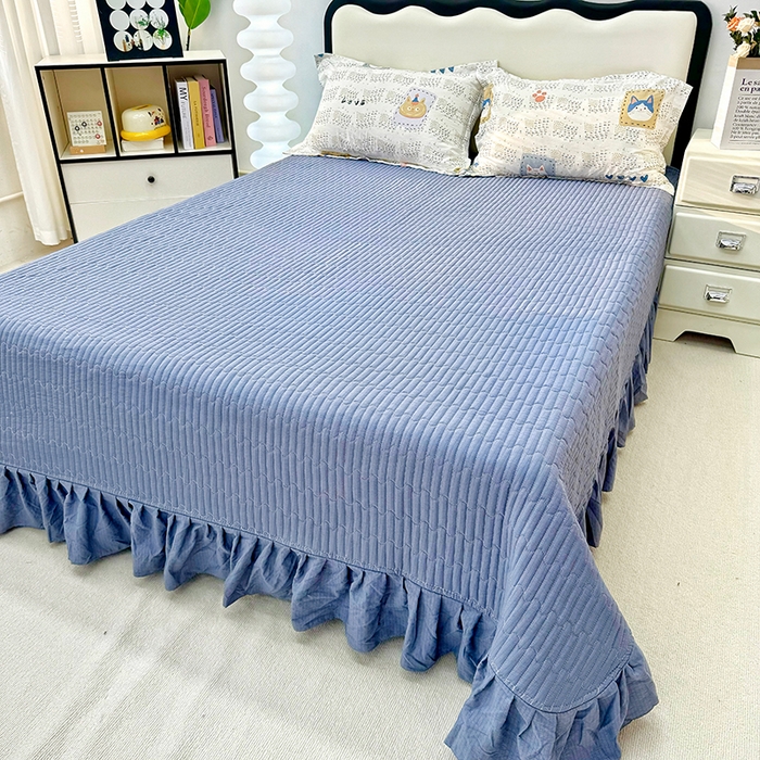 91家纺网 家纺一手货源 找家纺 九诺家纺 2026新款丝柔棉皱皱纱花边床盖四件套 米娅-喵喵物语