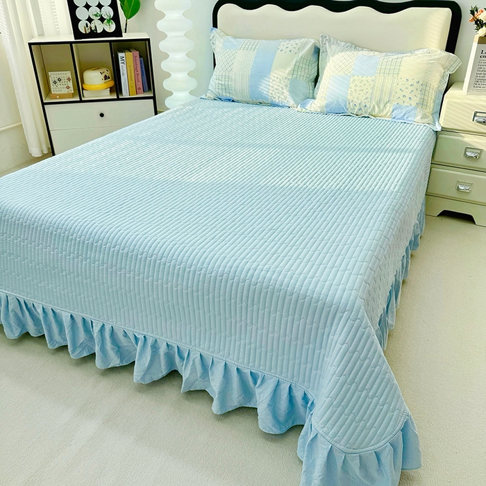 91家纺网 家纺一手货源 找家纺 九诺家纺 2026新款丝柔棉皱皱纱花边床盖四件套 米娅-南笙假日