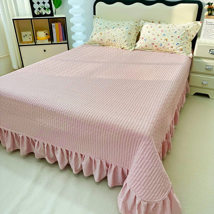 91家纺网 家纺一手货源 找家纺 九诺家纺 2026新款丝柔棉皱皱纱花边床盖四件套 米娅-快乐伙伴