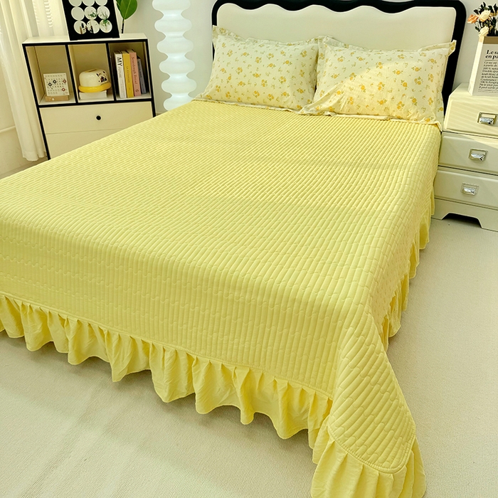 91家纺网 家纺一手货源 找家纺 九诺家纺 2026新款丝柔棉皱皱纱花边床盖四件套 米娅-欧若拉