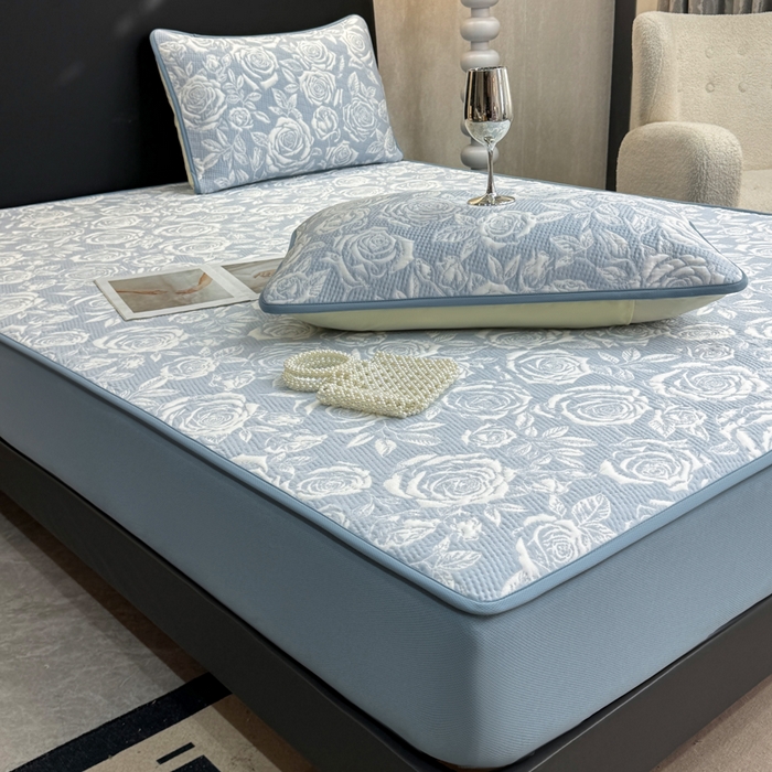 91家纺网 家纺一手货源 找家纺 （总）伊人坊 2026新款A类550克凉感提花值过0.21冰豆豆家用凉席子三件套夏季---床笠款