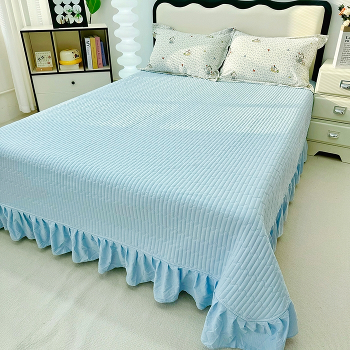 91家纺网 家纺一手货源 找家纺 九诺家纺 2026新款丝柔棉皱皱纱花边床盖四件套 米娅-暖心小狗