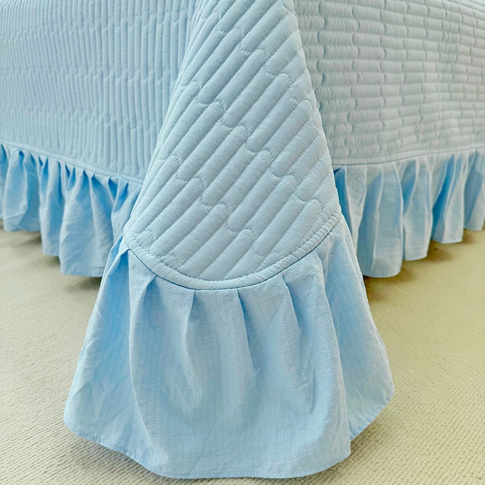 91家纺网 家纺一手货源 找家纺 九诺家纺 2026新款丝柔棉皱皱纱花边床盖四件套 米娅-暖心小狗